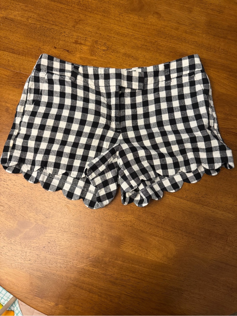 J. Crew Black & White Gingham Scalloped Hem High-Waist Shorts